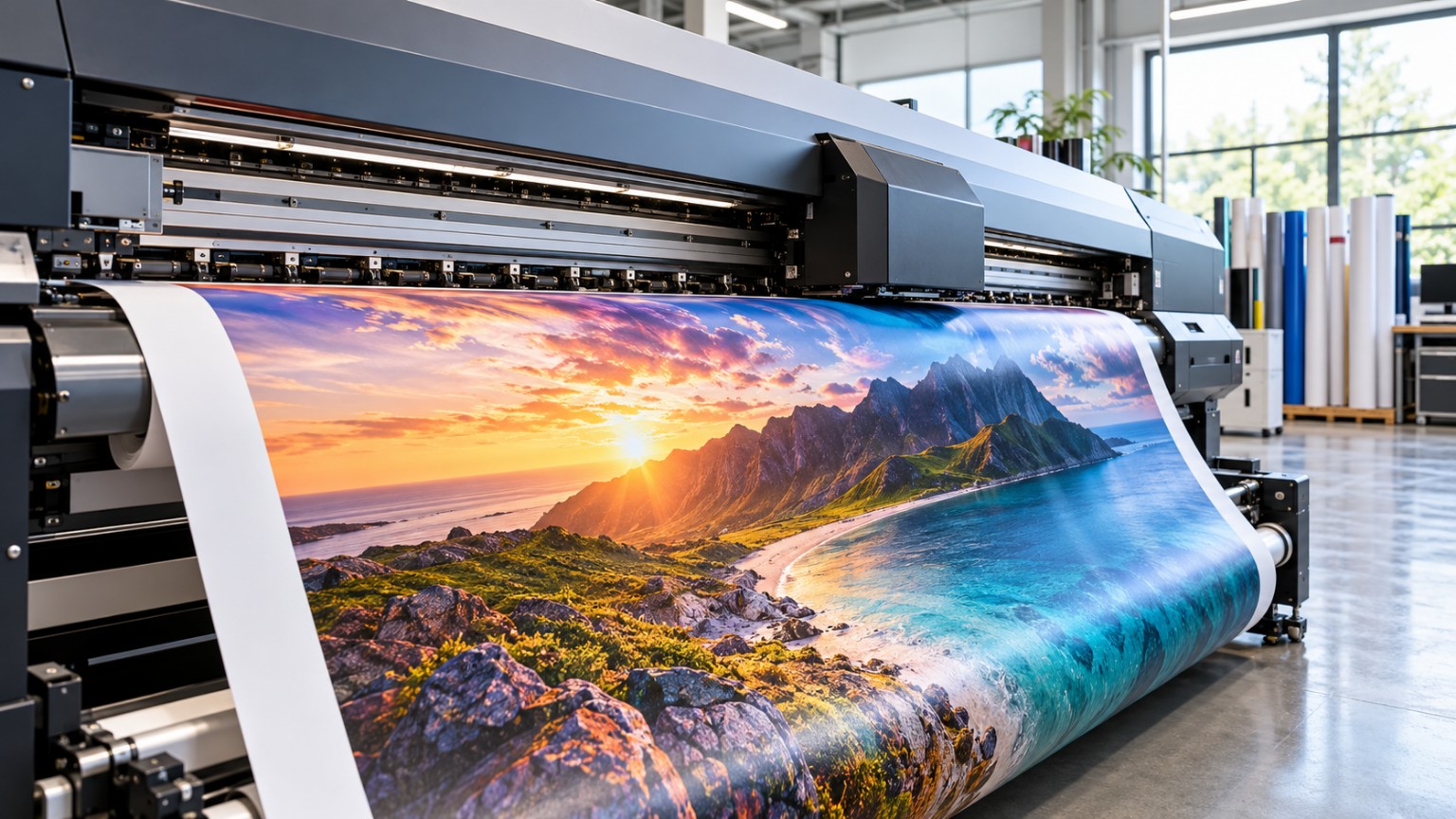 Large-format printer producing a vibrant landscape print